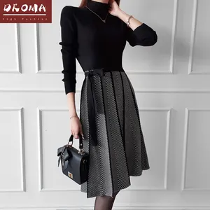 Droma Women Elegant Vintage Long Sleeve New Design Korean Style Slimming Women Clothes Dress Casual Sweater Dress