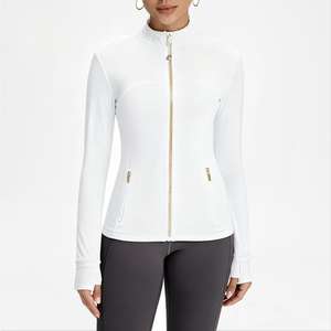 Veste de yoga d'hiver pour <span class=keywords><strong>femme</strong></span> avec fermeture éclair dorée, livraison express USA, vêtement de fitness ajusté à col montant, grande taille, vêtements de sport sculptants - Product Image 3