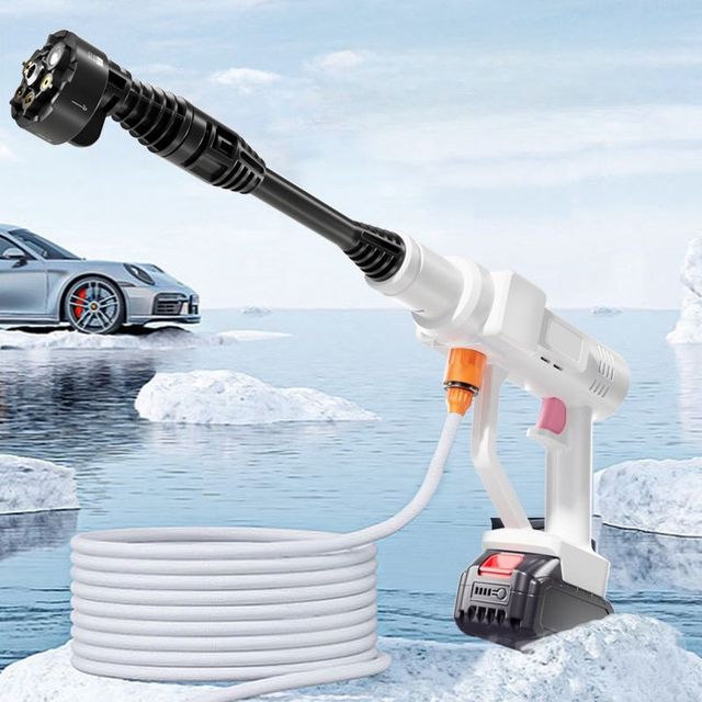 Hantechn Lithium Battery Portable Car Power Washer 24V/48V 200W Pressure Washer Gun Hose Stainless Steel 6 1 Nozzle High
