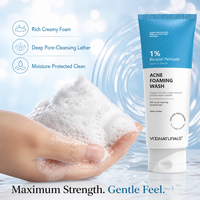 Nettoyant Visage Moussant Traitant l'Acné au Peroxyde de Benzoyle 1% Marque Blanche pour Femmes, Contrôle du Sébum et Nettoyage en Profondeur des Pores