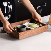 Plateau de service en bois de noyer massif, 2 tailles, 42 x 34 cm, bord profond de 6 cm, pour table basse, coiffeuse, décoration intérieure, rangement de cuisine, vente en gros