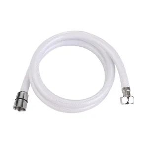 White PVC Reinforced Bathroom Hose Pipe Brass Connector Shower Netted Hose