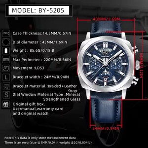 Benyar 5205 Đồng hồ nam sang trọng hàng đầu Đồng hồ nam có Đèn Ngủ Chống nước ngày giờ đồng hồ thạch anh Nam chất lượng cao bằng da + Hộp reloj - Product Image 4