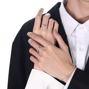 Anillos de Pareja Shui Shui <span class=keywords><strong>Bing</strong></span>, Plata de Ley S925, Diseño Martillado, para Mujer y Hombre, Ligeros, de Lujo, con Sensación de Alta Gama - Product Image 4