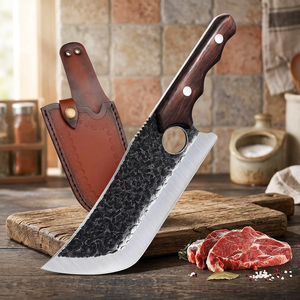 Couteau de boucher artisanal en acier carbone avec manche en bois de rose et étui en cuir fin, couteau à hacher, couteau de cuisine, couteau à découper, hache de boucher - Product Image 1