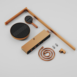 Französisches Neues Retro Vollkupfer Gebürstetes Roségold Quadratisches Wandmontiertes Aufbewahrungsregal Konstante Temperatur Duschknopf Duschset - Product Image 5