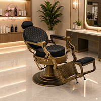 Fauteuil de Barbier Ergonomique de Luxe Noir et Or en Cuir, Base en Acier Inoxydable, Réglable, pour Salon de Coiffure - Vente en Gros
