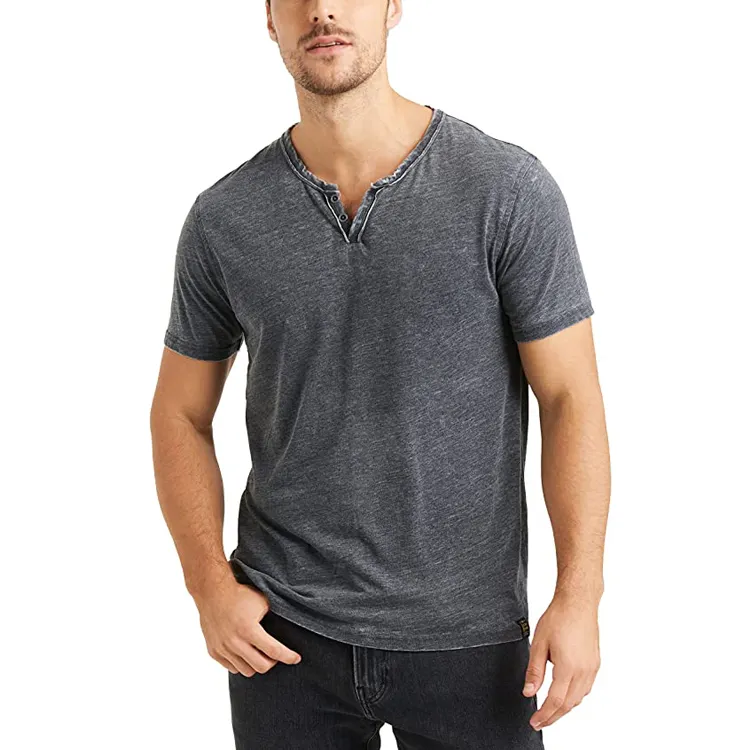 OEM Casual Slim Fit Henley Shirt Short Sleeve Muscle Wear Mens Gym T shirt Button Up Henley Shirts Wholesale