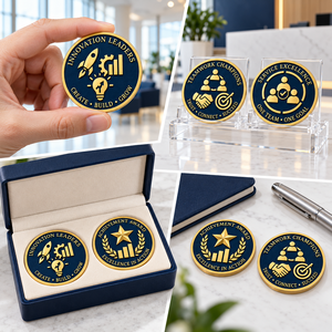 Medallas de Premio por Innovación y Trabajo en Equipo de Aleación de Zinc Chapadas en Oro con Soporte Acrílico OEM ODM - Product Image 2
