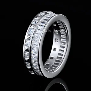Hailer joyas מלבן moissanite טבעת 2 שורות טבעות לגברים כסף 925 סטרלינג, טבעות גברים קלאסי