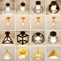 Lampe suspendue nordique rustique rétro géométrique Antique E27, support de lumière, lustres, plafonniers, Cage en fer, lampe suspendue
