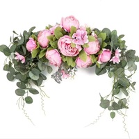 Couronne de porte décorative vintage chinoise en soie faite à la main avec feuilles d'eucalyptus artificielles pour mariage et décoration intérieure - Pupupig