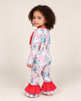 Combinaison personnalisée Puresun pour bébé fille, à volants, en fibre de bambou, rose, imprimé Père Noël, vêtements de nuit pour enfants, combinaison OEM ODM