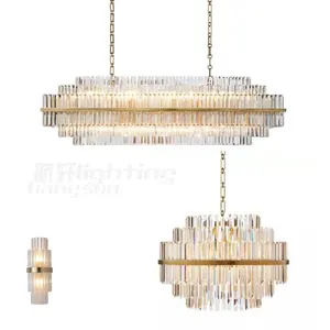 Lámpara colgante redonda y decorativa, accesorio de iluminación para comedor, candelabro rectangular moderno de cristal k9 dorado