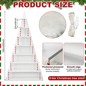Wooden Christmas Tree <b>Shelf</b> 8 Tier Standing Display <b>Rack</b> For Holiday Decorations And Figurines - Product Image 4