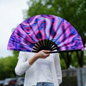 Custom Spanish Hand Fan 9 Inch 23 Handmade Made of Wood and Fabric Abanicos Espaoles Black With Red Border - Product Image 4