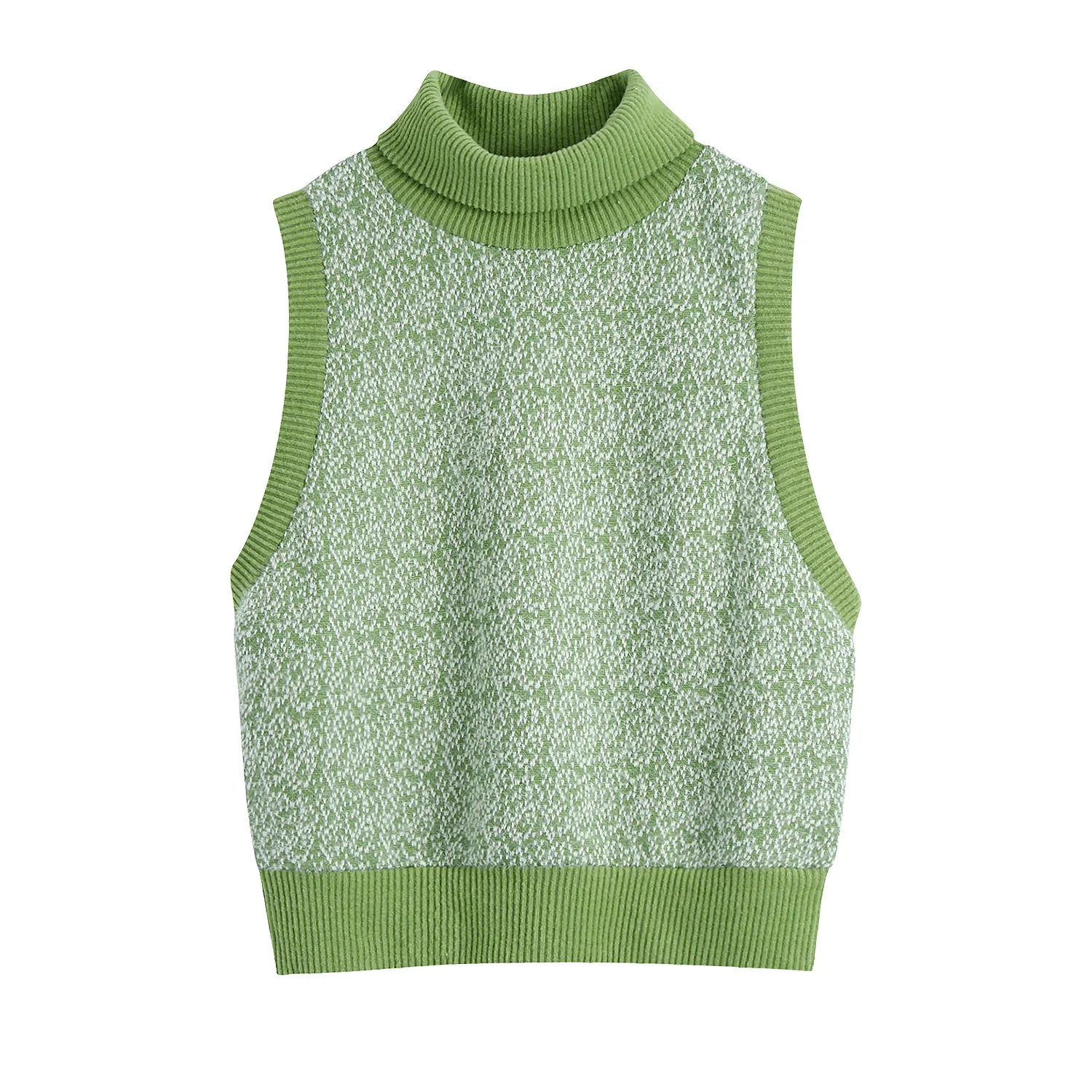 녹색 귀여운 디자인 여성 민소매 니트 스웨터 캐주얼 조끼 터틀넥 풀오버
