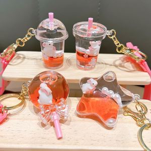 <b>Floating</b> Sequins Acrylic Pentagram Rocket Keyring Liquid Oil Quicksand Bottle Keychain Women Bag Pendant Gift - Product Image 2