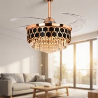 Ventilateur de plafond LED invisible moderne à économie d'énergie OEM/ODM pour chambre à coucher, 42 pouces, moteur DC, télécommande, 3 couleurs de lumière réglables