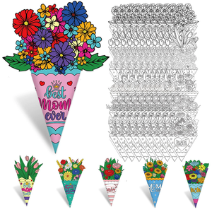 Kit de Bouquet en Papier DIY Fête des Mères – 6 Motifs, Bricolage <span class=keywords><strong>Coloriage</strong></span> Enfants, Cadeau Pliable 3D pour <span class=keywords><strong>Maman</strong></span> des Enfants - Product Image 1