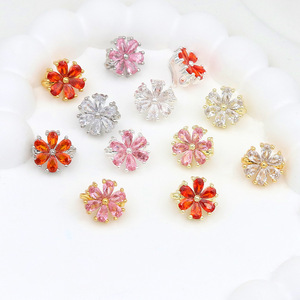 Fermoir fleur rouge à six pétales incrusté de diamants plaqué or 14 carats, attache universelle, accessoire de bijouterie DIY D160 - Product Image 4