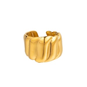 Anillo Abierto Acanalado de Acero Inoxidable, Anillo Ajustable con Banda Texturizada, en Oro y Plata, para Hombre y Mujer, Antideslustre, con Logotipo Personalizado OEM - Product Image 3