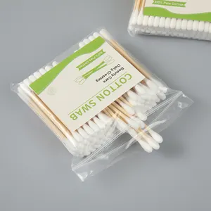 Wholesale High-Quality Double Tipped Pure Cotton Wooden 100pcs Bamboo Cotton Buds Sticks