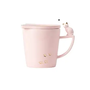 Simple cat color glazed gold ceramic mug Creative embossed cat mug Pure color coffee cup