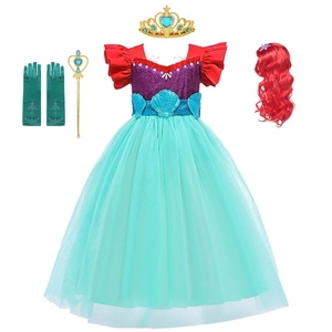 MQATZ Nova Sereia Ariel Princesa Menina Vestido 2021 TV & Movie Cosplay Trajes Crianças Com Peruca MRY002