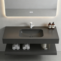 Lavabo double en pierre de quartz pour salle de bain, idéal pour la maison, l'hôtel, la villa, l'appartement – Meuble sous-vasque gain de place