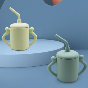 Gobelet à eau pour bébé et enfant en silicone de qualité alimentaire sans BPA, avec couvercles et pailles d'alimentation, tasse à bec en silicone pour bébé - Product Image 2