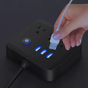 Penjualan laris soket kabel ekstensi 3 Outlet pelindung lonjakan listrik papan ekstensi ETL FCC Power Strip dengan 3 port USB