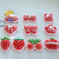 Rode Gingham Plaid Resin Flatback Cabochons, gemengde aardbei hart strik kersen bloem resin bedels voor crèmelijm DIY knutsels