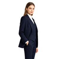 Ensemble de costume 3 pièces sur mesure à rayures fines bleu marine pour femme, blazer, gilet et pantalon, vêtements de bureau, usine source OEM ODM