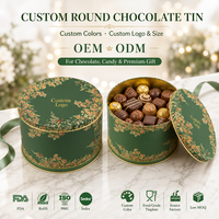 Boîte en métal ronde personnalisée avec logo, motif floral, bord doré, pour chocolats, bonbons, conteneur cadeau haut de gamme, vente en gros OEM