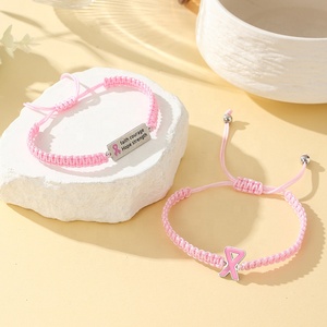 Yiwu Aceon Acero inoxidable Mujeres Cáncer Alarma Chica Poder <span class=keywords><strong>Amistad</strong></span> Pila Par Usar Cuerda Rosa Trenza Cinta Pulsera estampada - Product Image 3