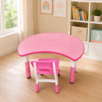 Ensemble table et chaises demi-lune rose pour enfants, idéal pour la maternelle, la salle de classe, la salle de jeux à domicile et le centre d'apprentissage de la garderie