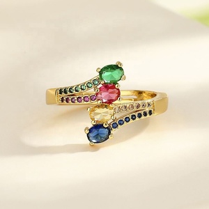 แหวนทองชุบ 18K วินเทจประดับเพชรซิคอนหลากสี สำหรับผู้หญิง ขายส่ง - Product Image 5