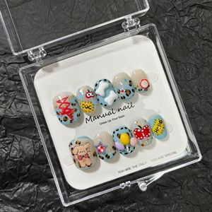 Puramente hecho a mano Linda chica de dibujos animados corto redondo usable Nail Art <span class=keywords><strong>Patch</strong></span> desmontable - Product Image 5