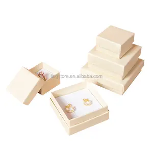 Custom beige jewelry necklace gift paper ring box small earrings packaging cardboard box with lid for women