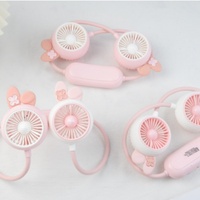 Ventilador de Cuello Eléctrico Deportivo para Exteriores, Ventilador Portátil USB Recargable, Mini Ventilador de 4 Aspas con Control de Botones, Caja de Regalo en Inglés