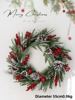 Pabrik JIAXUN Grosir Karangan Bunga Natal Bulat Mewah untuk Gantungan Pintu, Pusat Perbelanjaan, Hotel, Pajangan Jendela, Dekorasi Dinding, 60cm