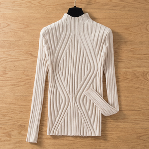 2023 Chic Women's Streetwear Long Sleeve Solid Slim Knitted Pullover Half Turtleneck Autumn Winter Sweater Apricot - Product Image 2