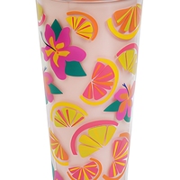 Gobelet isotherme Tritan à double paroi, motif floral, avec couvercle et paille, sans BPA, réutilisable pour les boissons froides en voyage