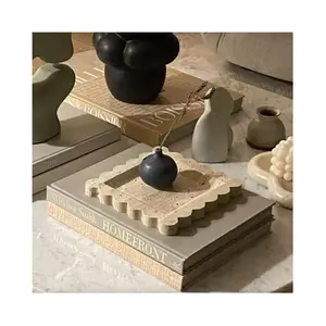 SHIHUI Nordic Natural Classical Beige Quadrat Travertin Marmorplatte und Serviert abletts für Wohnkultur