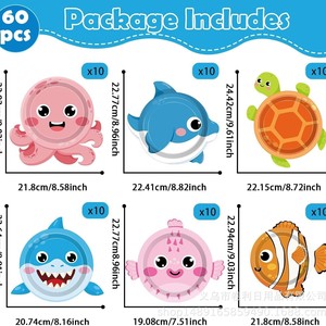 Underwater <b>Animal</b> Party Plates 60-80 Pcs <b>Plastic</b> Paper Birthday Decorations Shark Octopus Turtle Clownfish Dolphin - Product Image 3