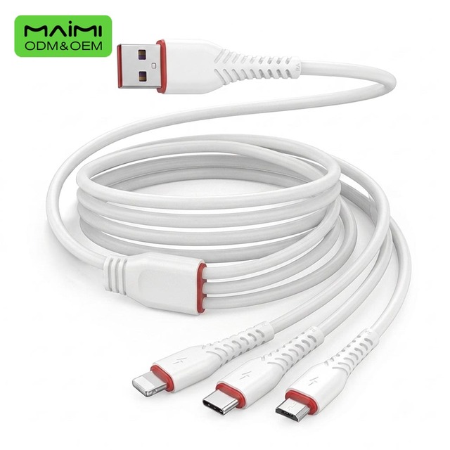 Wholesale 3 in 1 Charging Cable for Micro USB Type-C Multi Charger Cable 1.2m PVC Mobile Phone Data Cable