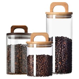 <b>Kitchen</b> Pantry Food <b>Storage</b> Container Canister Airtight Coffee Bean Glass <b>Storage</b> <b>Jars</b> Clear Glass <b>Jar</b> with Bamboo/Wooden Lid - Product Image 1