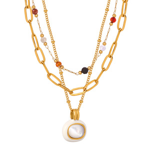 PVD 18K Gold Stainless Steel Pearl Pendant Necklace Natural Stone <b>Choker</b> | Best-Selling Classic Design | Hypoallergenic - Product Image 1