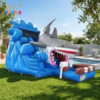 WINSUN Toboggan aquatique gonflable commercial en vinyle PVC, motif requin, pour intérieur et extérieur, utilisation humide ou sèche, idéal pour jardin, école, fête, location